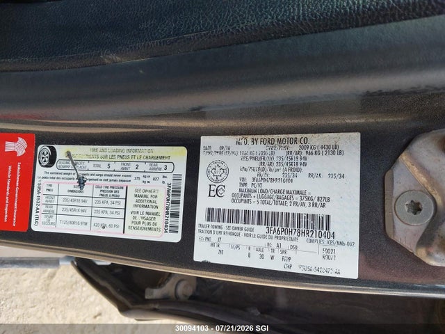 Продажа на аукционе авто 2017 Ford Fusion Se, vin: 3FA6P0H78HR210404, номер лота: 30094103