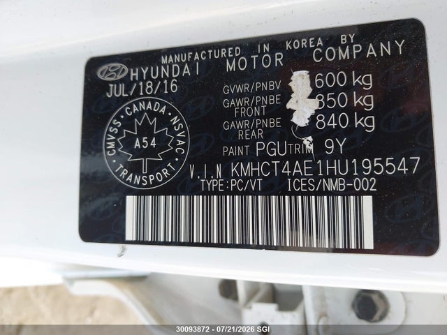Hyundai ACCENT SE 2017 KMHCT4AE1HU195547 Image 9