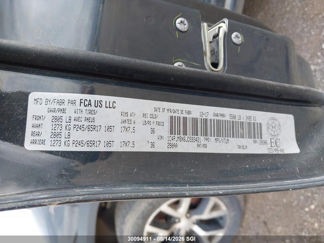 2018 Jeep Cherokee Trailhawk მანქანა იყიდება აუქციონზე, vin: 1C4PJMBX6JD593421, აუქციონის ნომერი: 30094911