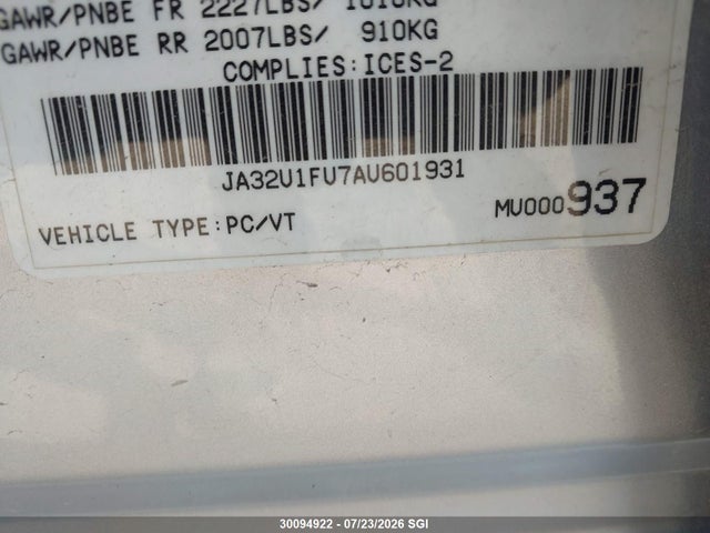 30094922 :رقم المزاد ، JA32U1FU7AU601931 vin ، 2010 Mitsubishi Lancer De مزاد بيع