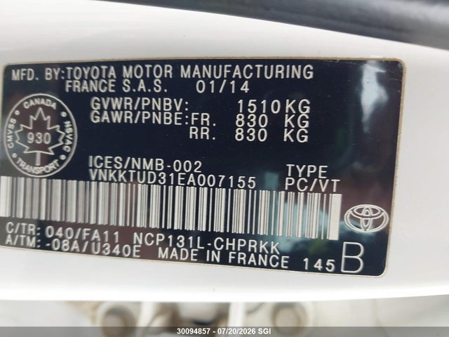 Toyota Yaris 2014 VNKKTUD31EA007155 Image 9