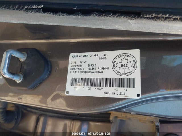Auction sale of the 2007 Acura Tl, vin: 19UUA66257A800244, lot number: 30094274