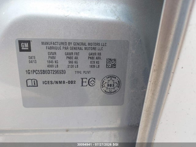 Aukcja sprzedaży 2013 Chevrolet Cruze Lt, vin: 1G1PC5SB6D7296939, numer aukcji: 30094941