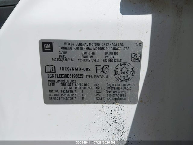 Aukcja sprzedaży 2013 Chevrolet Equinox Lt, vin: 2GNFLEE38D6196825, numer aukcji: 30094944