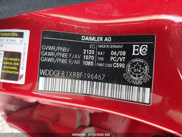 2008 Mercedes-benz C 300 4matic მანქანა იყიდება აუქციონზე, vin: WDDGF81X88F196467, აუქციონის ნომერი: 30094956
