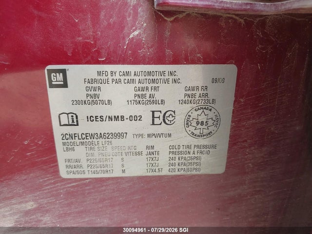 Aukcja sprzedaży 2010 Chevrolet Equinox Ls, vin: 2CNFLCEW3A6239997, numer aukcji: 30094961
