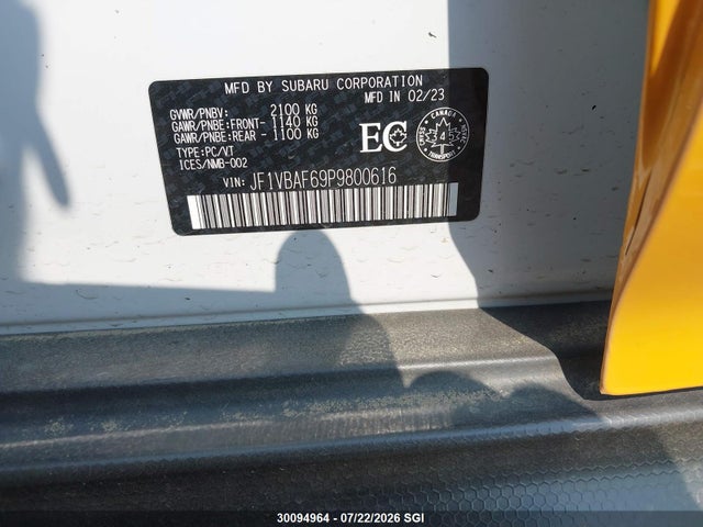 Aukcja sprzedaży 2023 Subaru Wrx Premium, vin: JF1VBAF69P9800616, numer aukcji: 30094964
