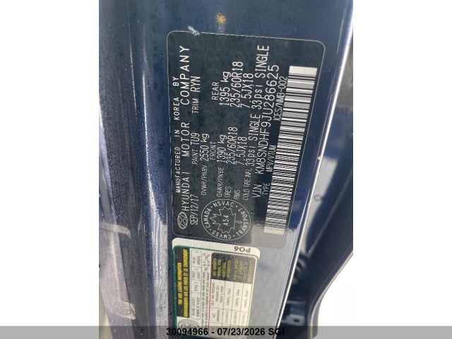 30094966 :رقم المزاد ، KM8SNDHF9JU286625 vin ، 2018 Hyundai Santa Fe Se/limited مزاد بيع