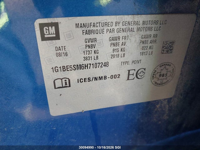 1G1BE5SM6H7107248 Chevrolet CRUZE LT