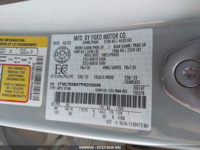 Aukcja sprzedaży 2023 Ford Bronco Sport Big Bend, vin: 3FMCR9B67PRD30698, numer aukcji: 30095020