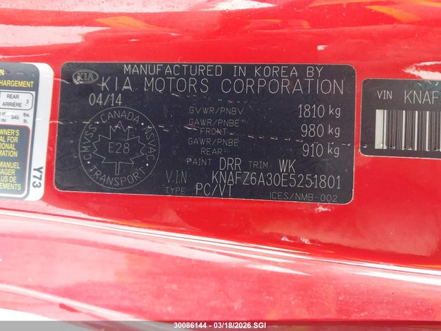 KIA FORTE SX 2014 KNAFZ6A30E5251801 Image 9