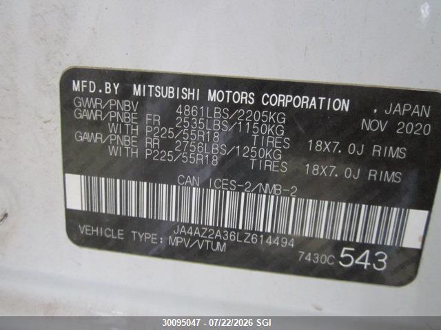 2020 Mitsubishi Outlander Es მანქანა იყიდება აუქციონზე, vin: JA4AZ2A36LZ614494, აუქციონის ნომერი: 30095047
