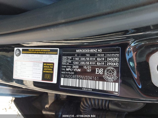 2022 Mercedes-benz Glc 300 4matic მანქანა იყიდება აუქციონზე, vin: W1N0G8EB5NV334161, აუქციონის ნომერი: 30093735