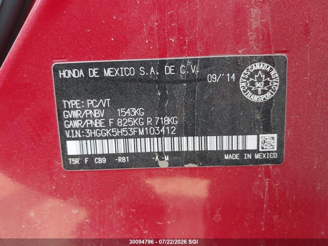 Продажа на аукционе авто 2015 Honda Fit Lx, vin: 3HGGK5H53FM103412, номер лота: 30094796