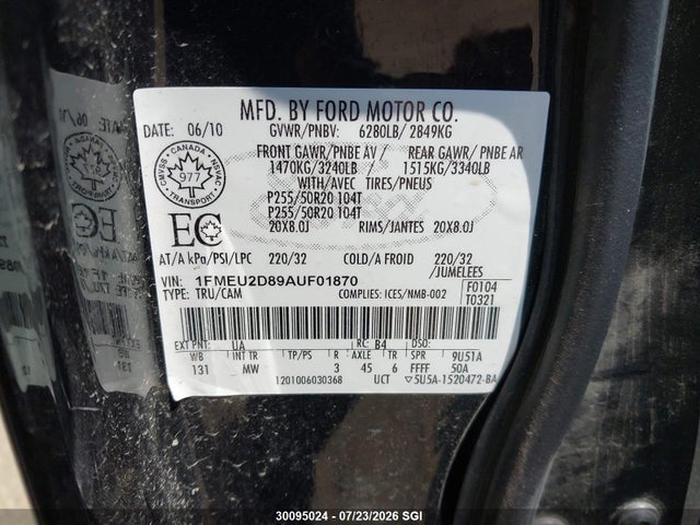 Aukcja sprzedaży 2010 Ford Explorer Sport Trac Limited, vin: 1FMEU2D89AUF01870, numer aukcji: 30095024