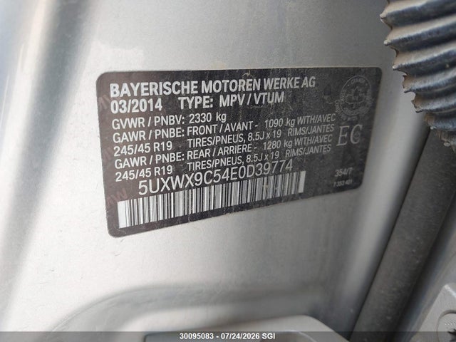30095083 :رقم المزاد ، 5UXWX9C54E0D39774 vin ، 2014 Bmw X3 Xdrive28i مزاد بيع
