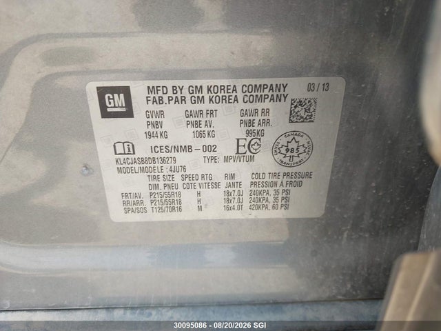 30095086 :رقم المزاد ، KL4CJASB8DB136279 vin ، 2013 Buick Encore مزاد بيع