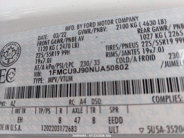Ford Escape Titanium 2022 1FMCU9J90NUA50802 Image 9