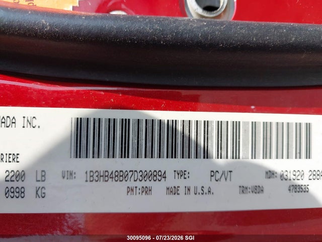 Aukcja sprzedaży 2007 Dodge Caliber Sxt, vin: 1B3HB48B07D300894, numer aukcji: 30095096