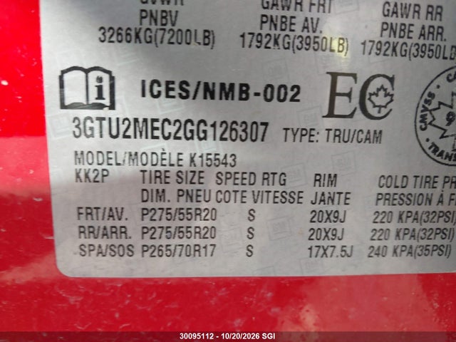 GMC Sierra K1500 Sle 2016 3GTU2MEC2GG126307 Image 9
