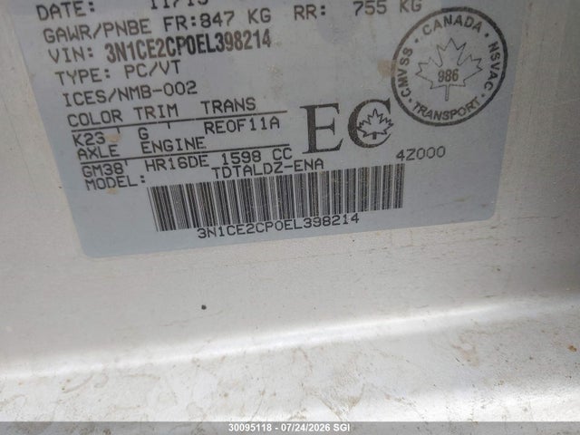 Nissan Versa Note S/s Plus/sv/sl 2014 3N1CE2CP0EL398214 Image 9