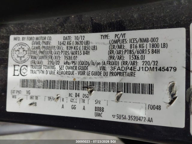 30095023 :رقم المزاد ، 3FADP4EJ1DM145479 vin ، 2013 Ford Fiesta Se مزاد بيع