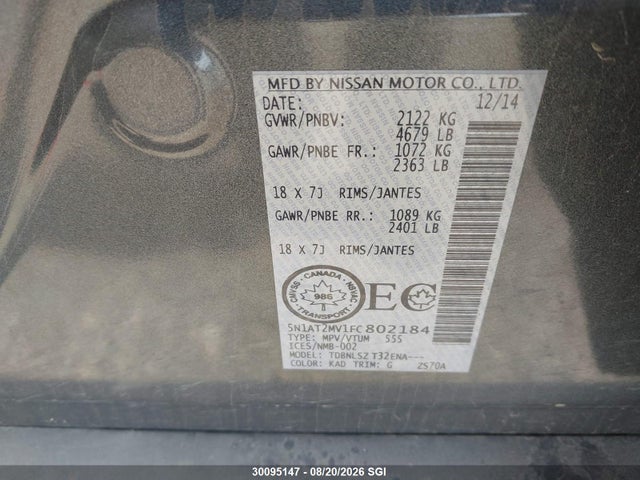 5N1AT2MV1FC802184 Nissan Rogue S/sl/sv