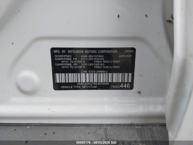 Продаж на аукціоні авто 2021 Mitsubishi Rvr Es, vin: JA4AJUAU7MU605698, номер лоту: 30095176