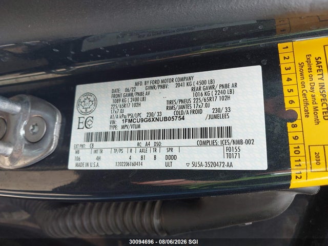 Ford ESCAPE SE 2022 1FMCU9G6XNUB05754 Image 9