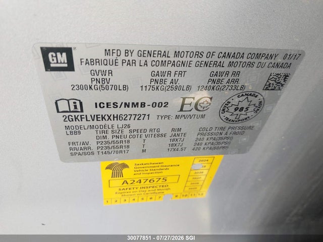 Продажа на аукционе авто 2017 Gmc Terrain Denali, vin: 2GKFLVEKXH6277271, номер лота: 30077851