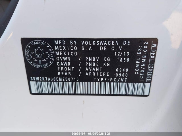 30095197 :رقم المزاد ، 3VW2K7AJ8EM256715 vin ، 2014 Volkswagen Jetta 2.0l Trendline+ مزاد بيع