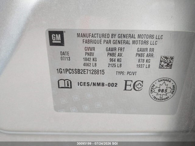 Chevrolet CRUZE LT 2014 1G1PC5SB2E7128815 Image 9