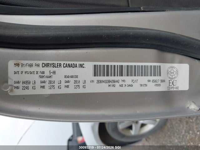30095219 :رقم المزاد ، 2B3KA43G98H296442 vin ، 2008 Dodge Charger مزاد بيع