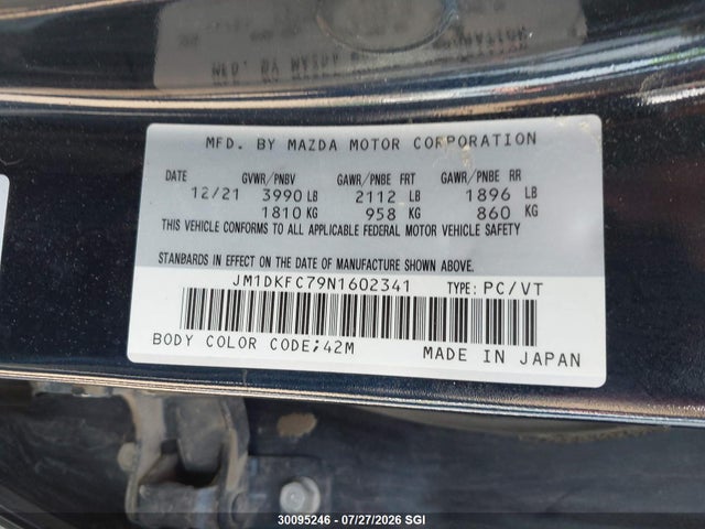 Продаж на аукціоні авто 2022 Mazda Cx-3 Touring, vin: JM1DKFC79N1602341, номер лоту: 30095246