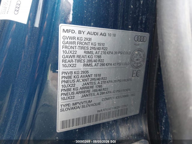 Aukcja sprzedaży 2019 Audi Q8 Prestige S-line, vin: WA1FVAF13KD012702, numer aukcji: 30095269