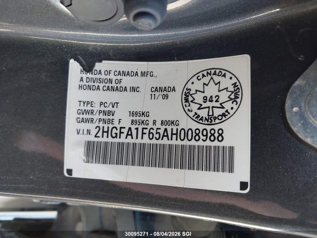 Aukcja sprzedaży 2010 Honda Civic Lx-s, vin: 2HGFA1F65AH008988, numer aukcji: 30095271