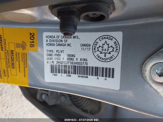 Honda Civic Lx 2018 2HGFC2F59JH003770 Image 9