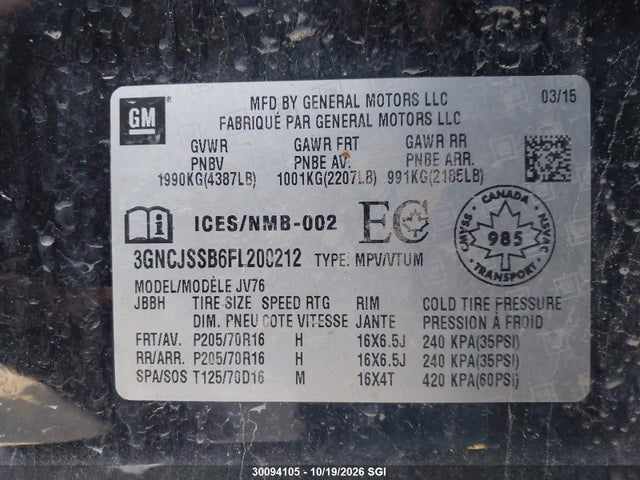 Chevrolet Trax 2lt 2015 3GNCJSSB6FL200212 Image 9