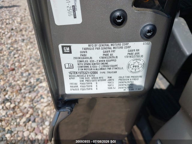 Продажа на аукционе авто 2003 Gmc New Sierra K1500, vin: 1GTEK19T53Z112084, номер лота: 30093955