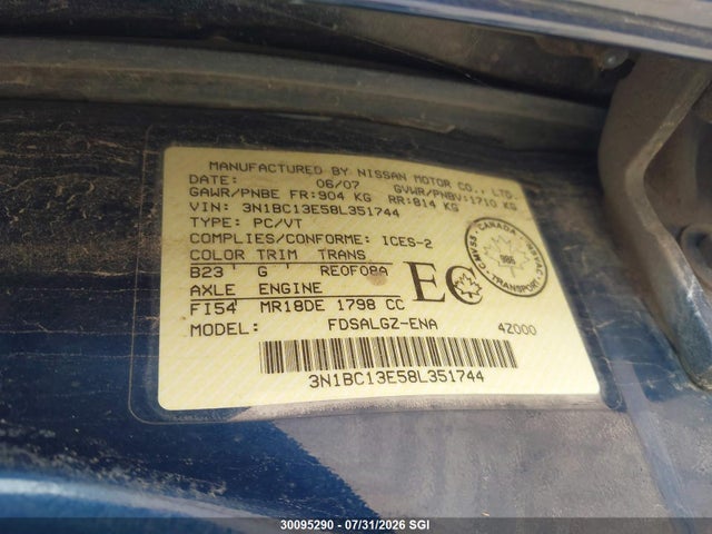 30095290 :رقم المزاد ، 3N1BC13E58L351744 vin ، 2008 Nissan Versa S/sl مزاد بيع