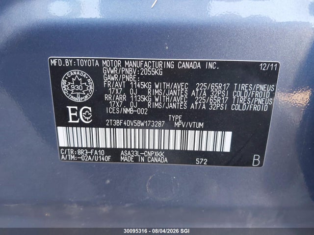 Aukcja sprzedaży 2011 Toyota Rav4, vin: 2T3BF4DV5BW173287, numer aukcji: 30095316