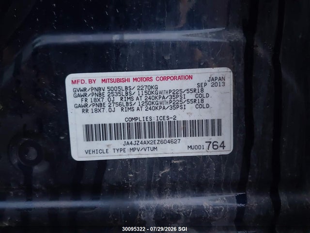 JA4JZ4AX2EZ604627 Mitsubishi OUTLANDER GT