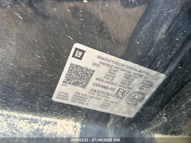 1GKS2FEC9KR272834 GMC Yukon Xl K1500 Sle