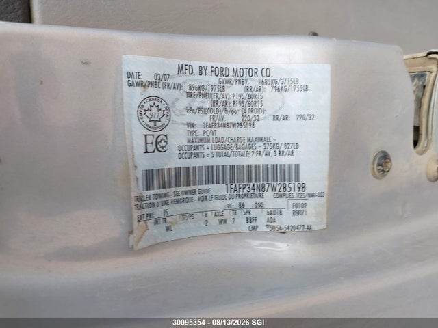 Продаж на аукціоні авто 2007 Ford Focus Zx4/s/se/ses, vin: 1FAFP34N87W285198, номер лоту: 30095354
