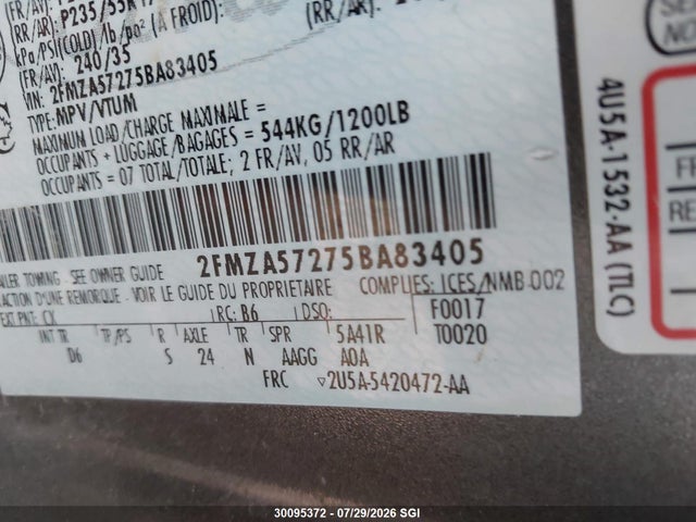Продажа на аукционе авто 2005 Ford Freestar Ses, vin: 2FMZA57275BA83405, номер лота: 30095372