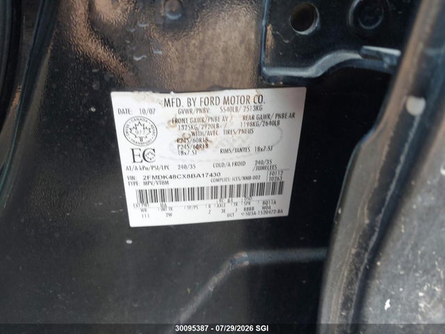 Aukcja sprzedaży 2008 Ford Edge Sel, vin: 2FMDK48CX8BA17430, numer aukcji: 30095387