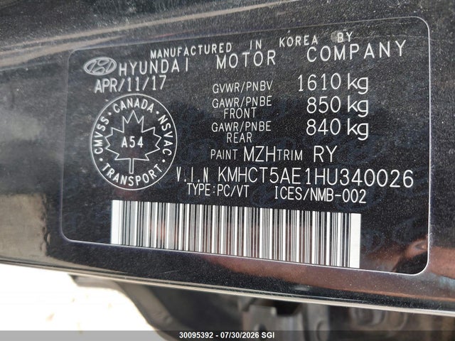 Hyundai ACCENT SE 2017 KMHCT5AE1HU340026 Image 9