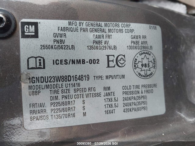Aukcja sprzedaży 2008 Chevrolet Uplander Ls, vin: 1GNDU23W88D164819, numer aukcji: 30095395