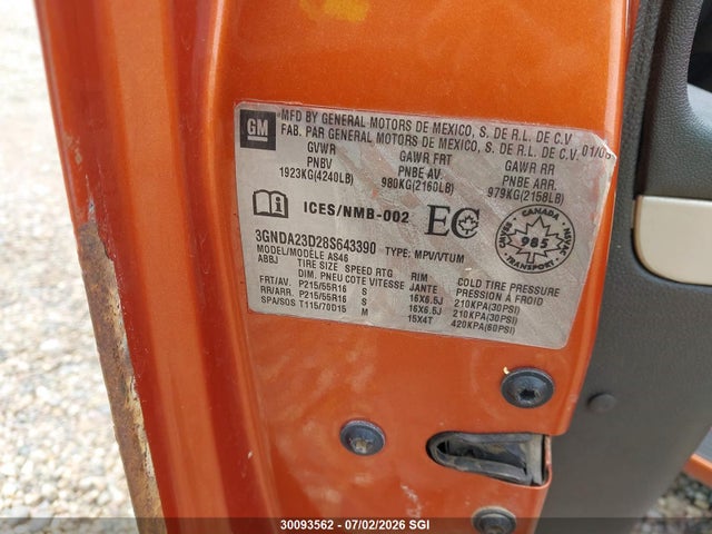 Продаж на аукціоні авто 2008 Chevrolet Hhr Lt, vin: 3GNDA23D28S643390, номер лоту: 30093562