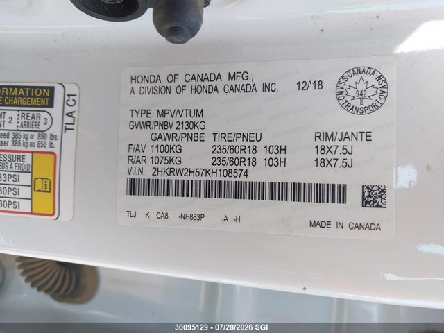 Honda CR-V EX 2019 2HKRW2H57KH108574 Image 9
